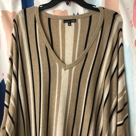 RXB Black Cream Tan Striped Oversized Sweater Size XL - Picture 2 of 16
